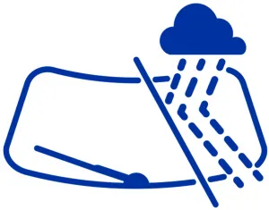 Windshield icon showing the hydrophobic effect of Aquapel ® glass treatment application.