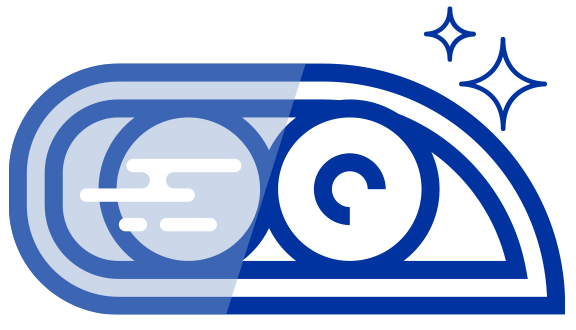 Vehicle headlight icon showing the before and after effects of headlight restoration. Cloudy before and clear after.